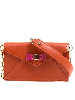 Tory Burch Orange Leather Pink Bow Envelope Crossbody Clutch Mini Bag